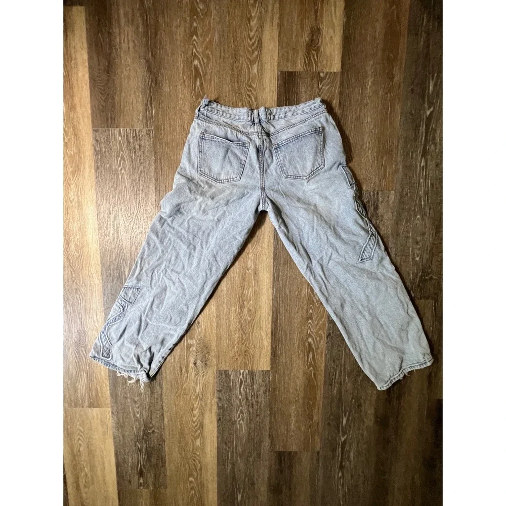 Ashley Mason Wide Leg Jeans Women 9/29 Light Blue Bow Applique Raw Hem D